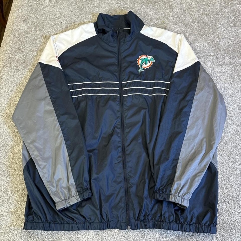 Vintage Miami Dolphins Windbreaker 2X Full Zip NFL Jacket Teal Aqua Orange Retro